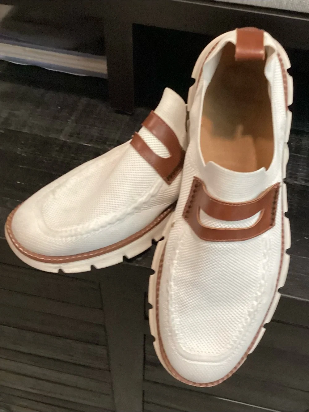 White and Brown Slip-On Moccasin - Casual Lightweight Comfort